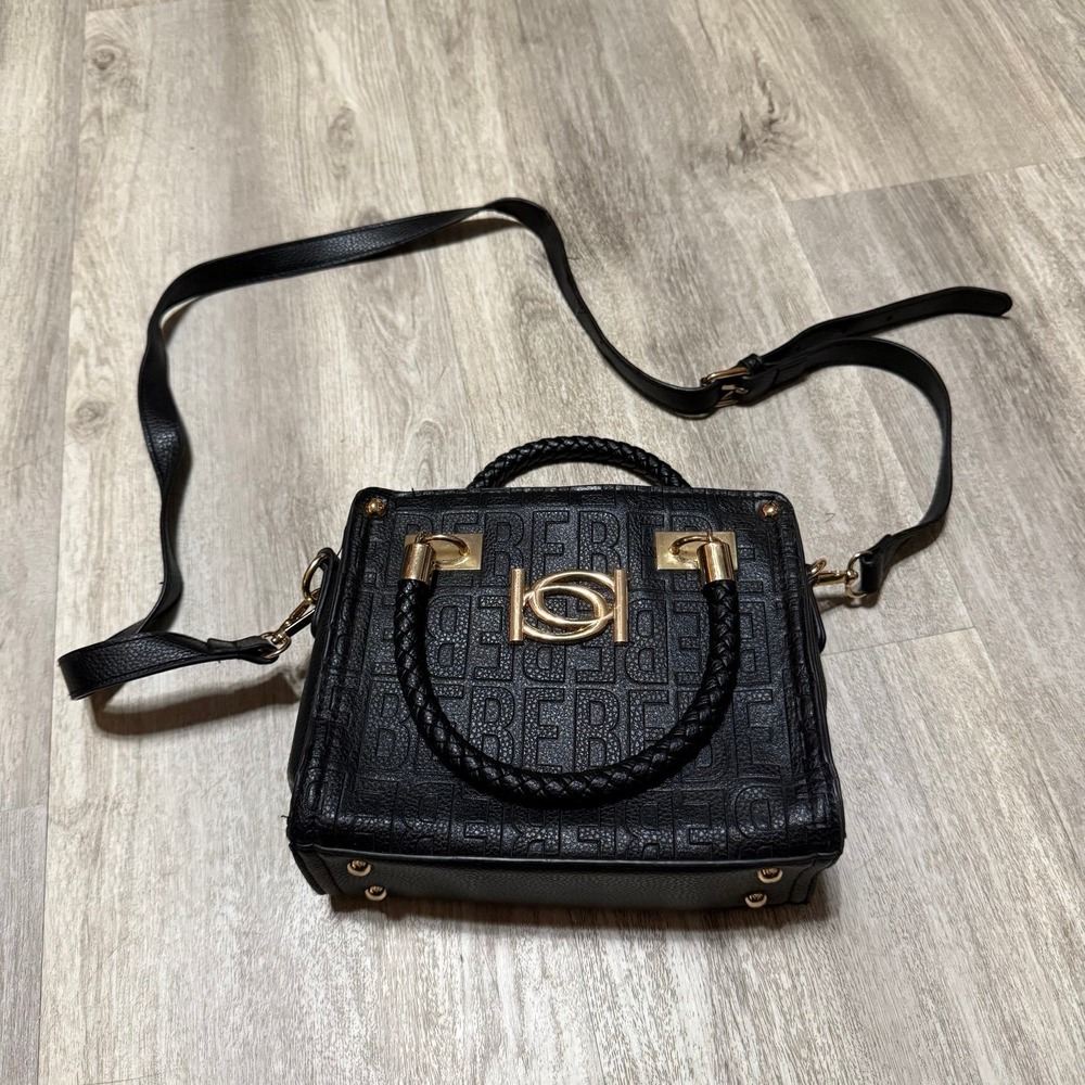 BEBE Alexandra Mini Shpper Black‎ Leather Crossbody/Satchel goldtone hardware.